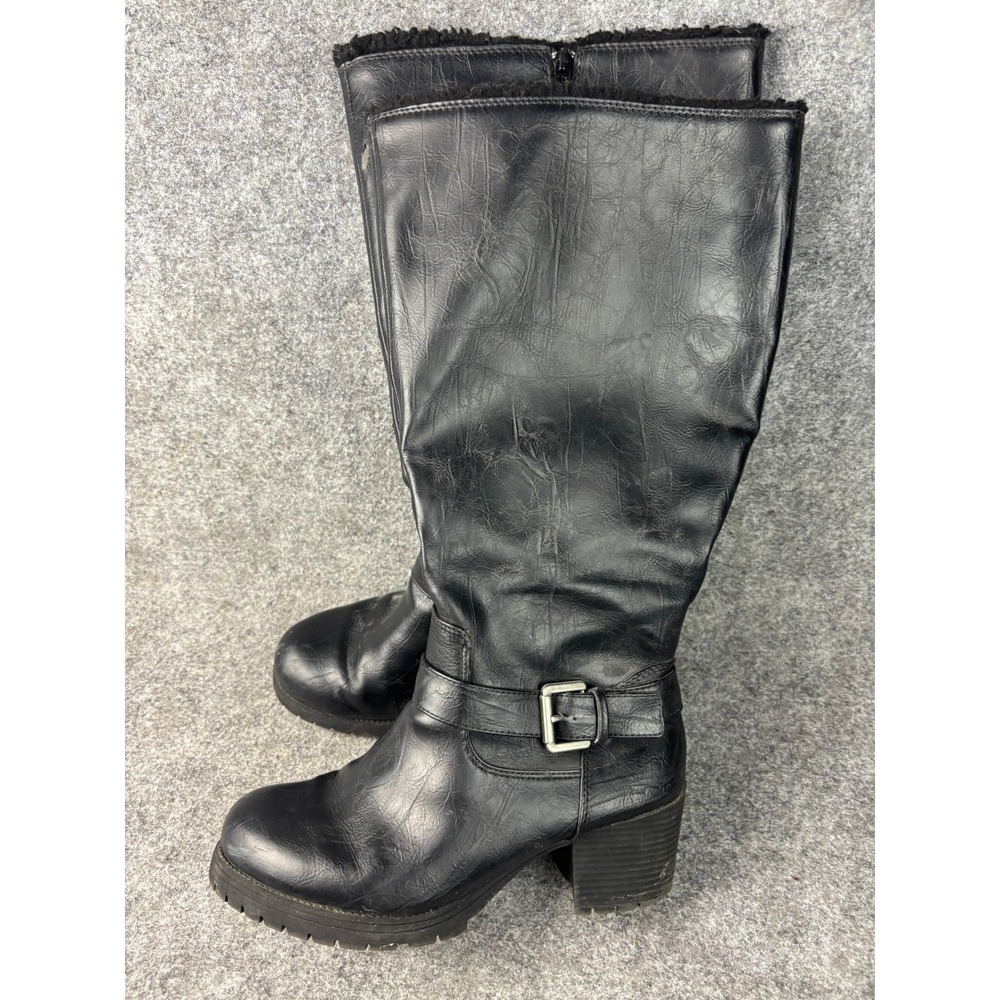 Lower East Side Tall Boots Womens 8W Black Faux Leather Faux Fur Lined Lug Sole